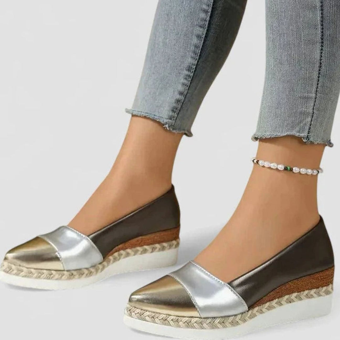 Women's Orthopedic Loafers Metallic Espadrille Wedge Slip-On Flats