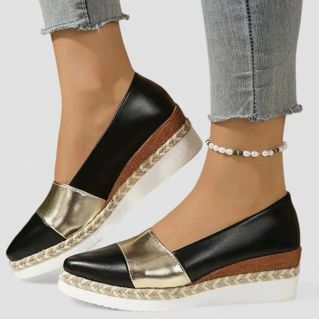 Women's Orthopedic Loafers Metallic Espadrille Wedge Slip-On Flats