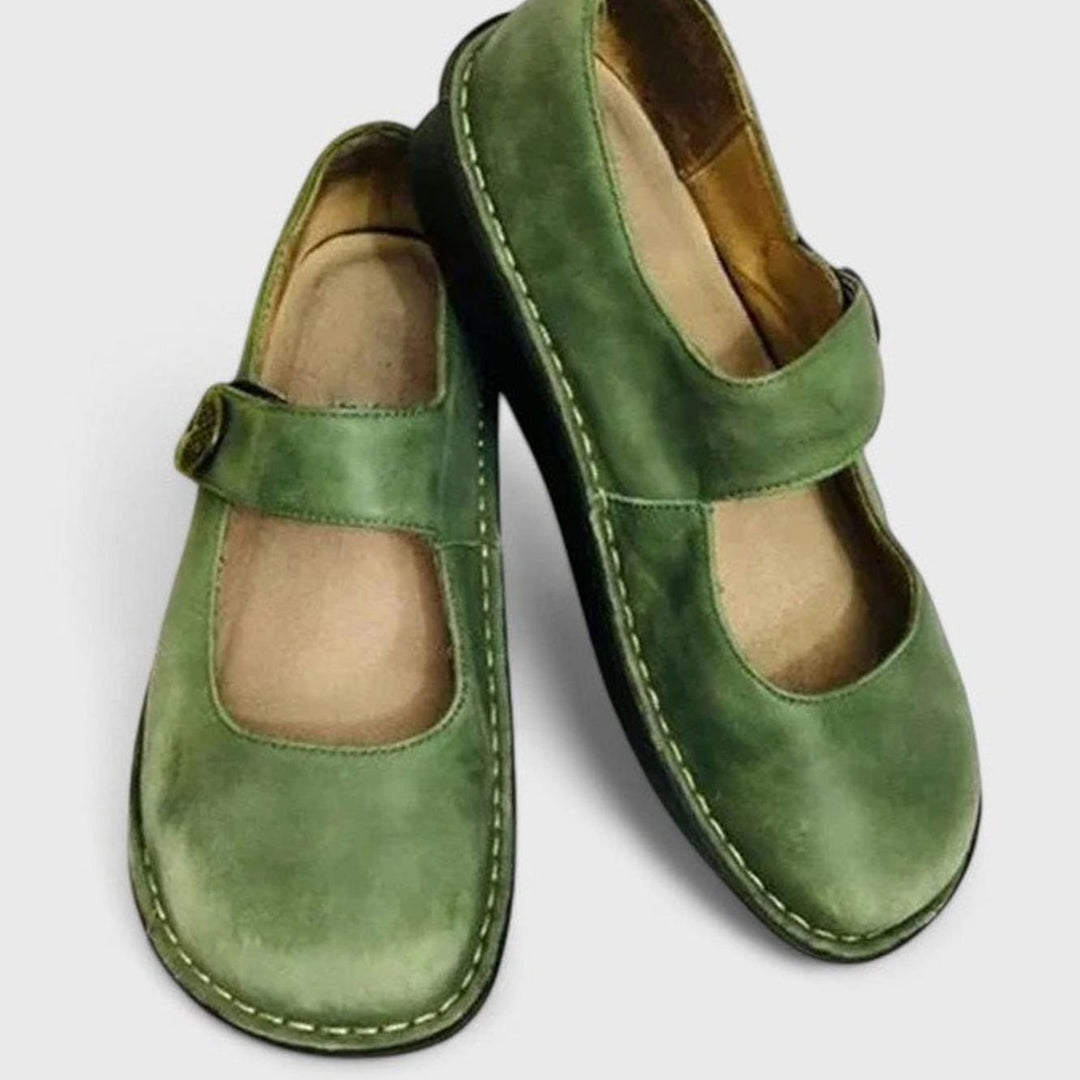 Women's Orthopedic Mary Jane Adjustable-Strap Round-Toe Flats - Green