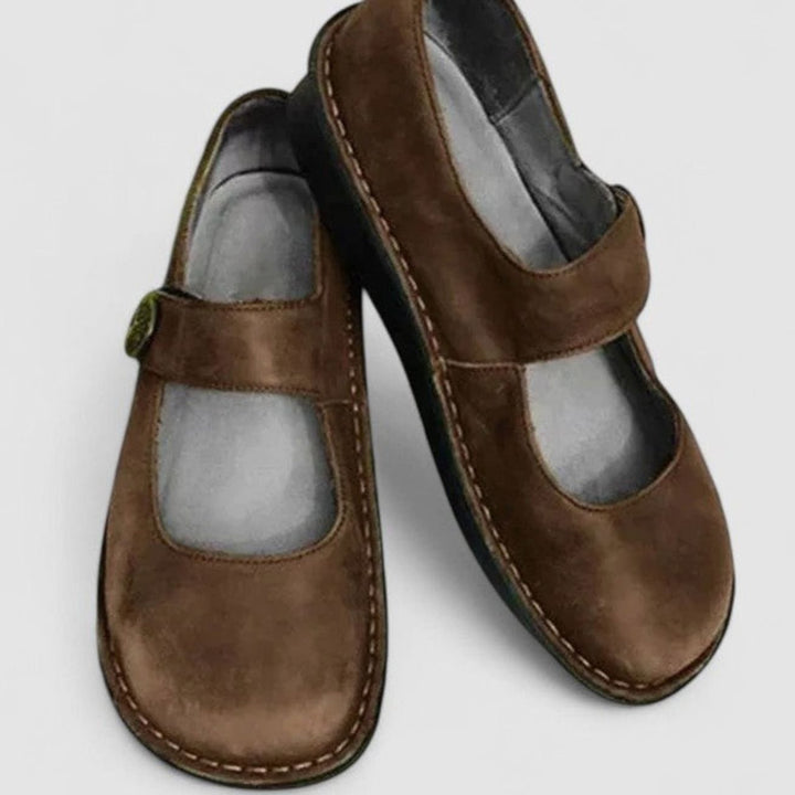 Women's Orthopedic Mary Jane Adjustable-Strap Round-Toe Flats - Brown
