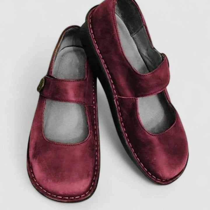 Women's Orthopedic Mary Jane Adjustable-Strap Round-Toe Flats - Red
