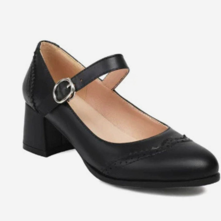 Women's Orthopedic Mary Jane Block-Heel Brogue Pumps - Black