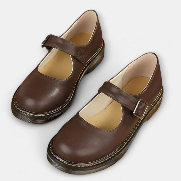 Women's Orthopedic Mary Jane Buckle-Strap Flat Shoes - Brown