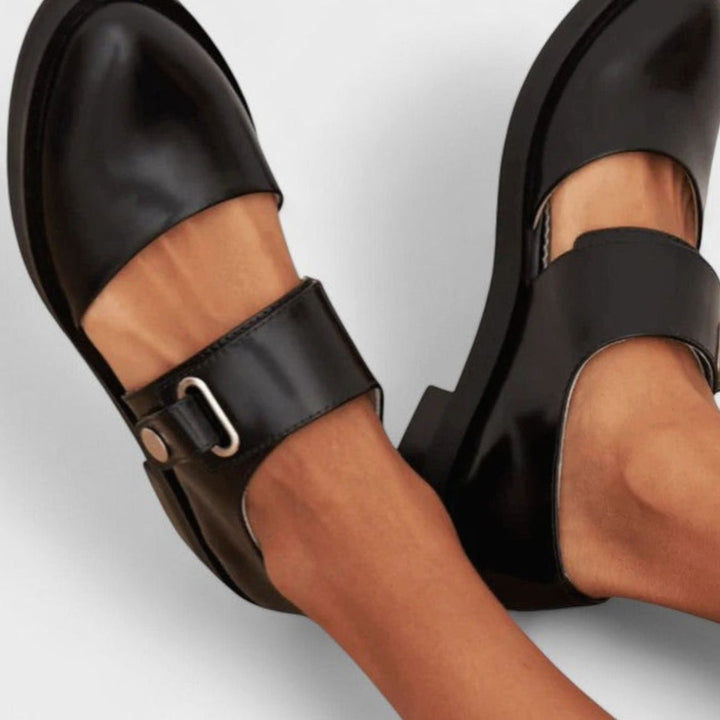 Women's Orthopedic Mary Jane Shoes Buckle-Strap Low-Heel Loafers - Black