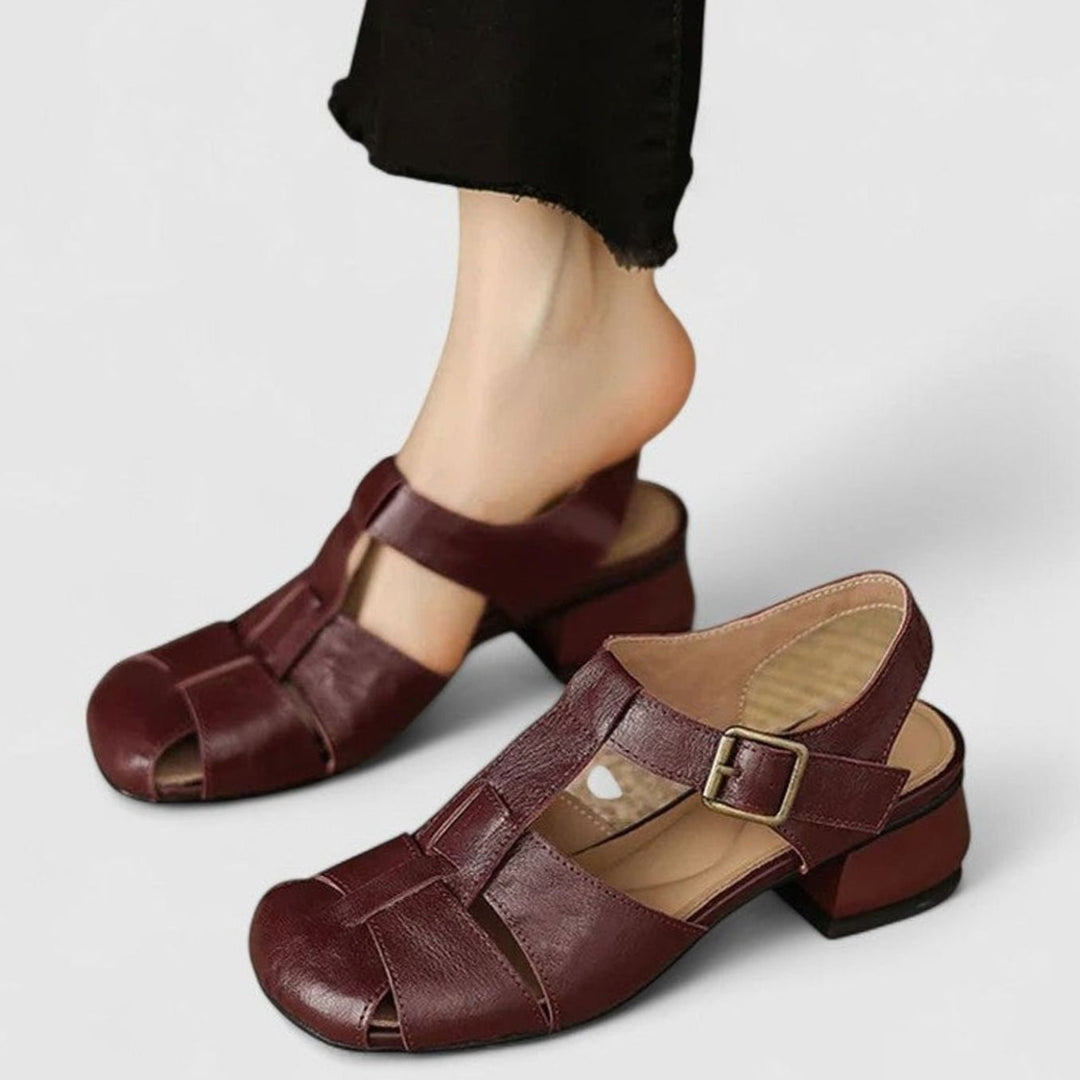 Women's Orthopedic Mary Jane Shoes Cushioned Block-Heel Sandals - Brown
