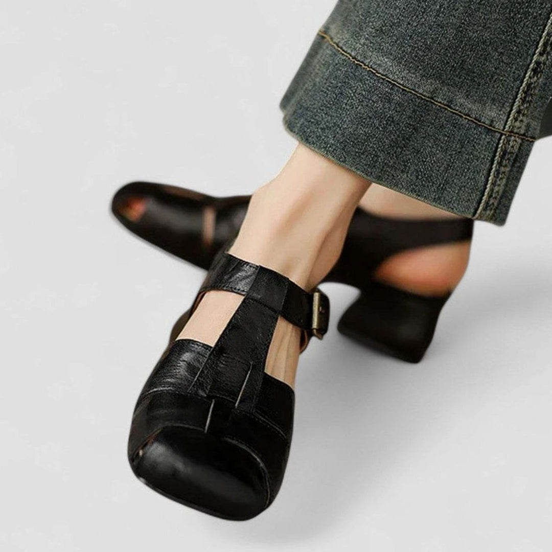Women's Orthopedic Mary Jane Shoes Cushioned Block-Heel Sandals - Black