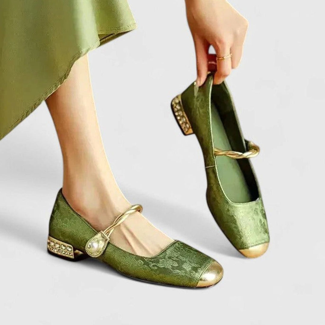Women's Orthopedic Mary Jane Shoes Low Block-Heel Crystal-Accent - Green