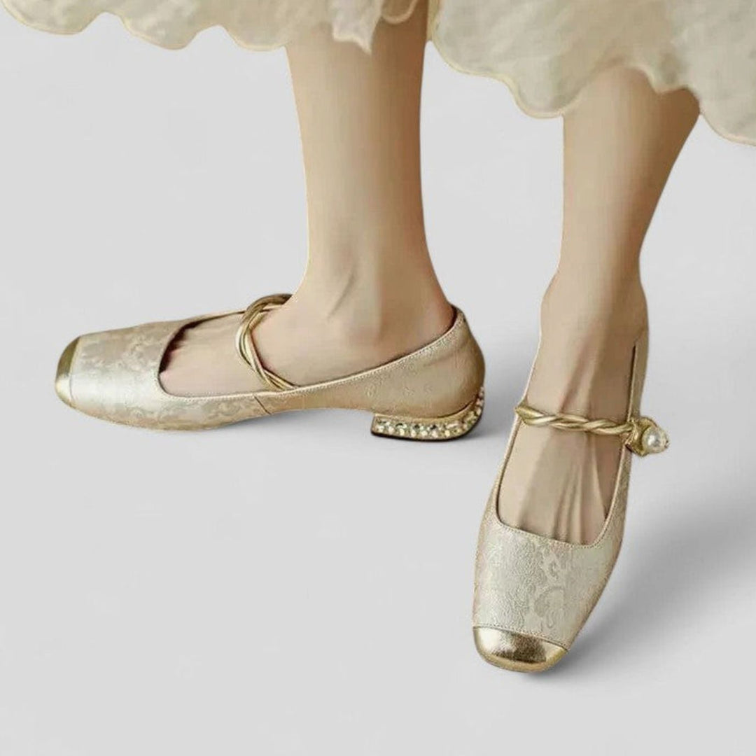 Women's Orthopedic Mary Jane Shoes Low Block-Heel Crystal-Accent