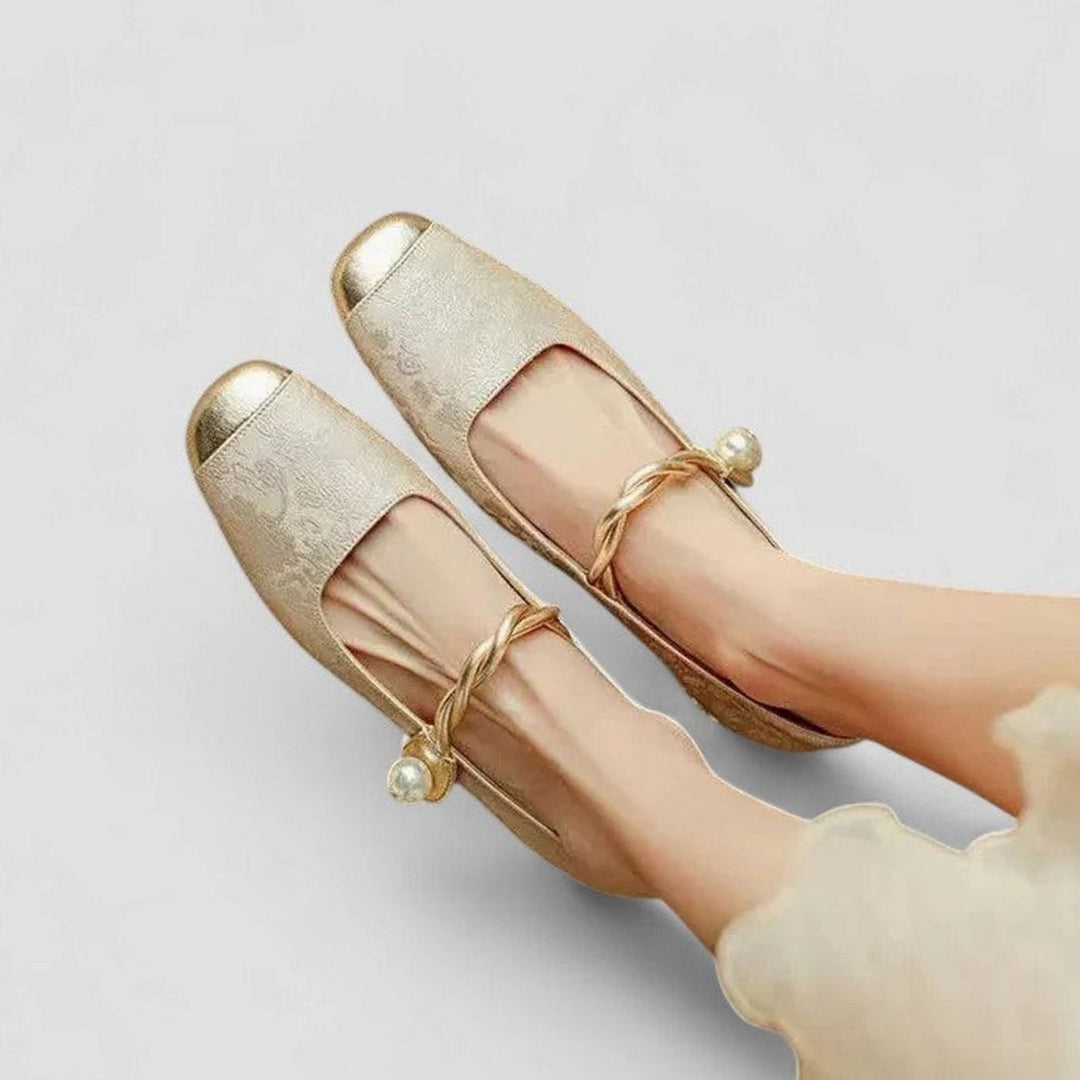 Women's Orthopedic Mary Jane Shoes Low Block-Heel Crystal-Accent - Beige
