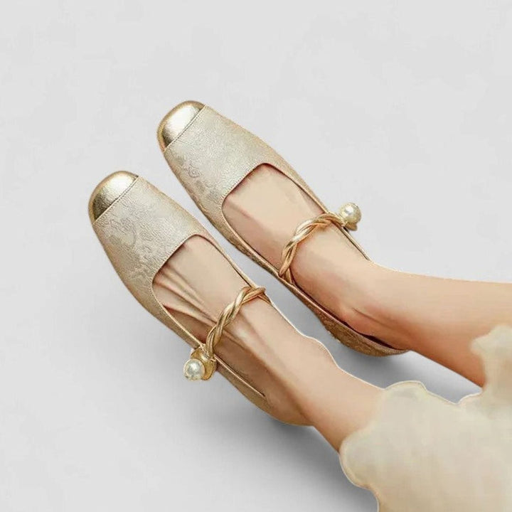 Women's Orthopedic Mary Jane Shoes Low Block-Heel Crystal-Accent - Beige