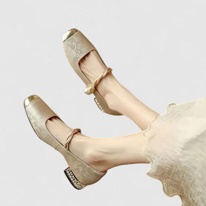 Women's Orthopedic Mary Jane Shoes Low Block-Heel Crystal-Accent