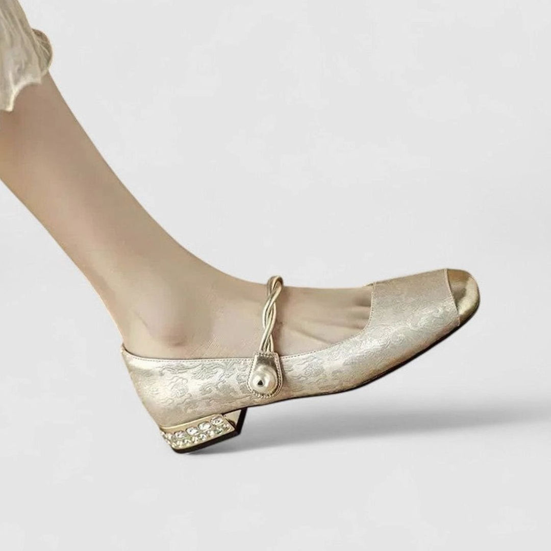 Women's Orthopedic Mary Jane Shoes Low Block-Heel Crystal-Accent