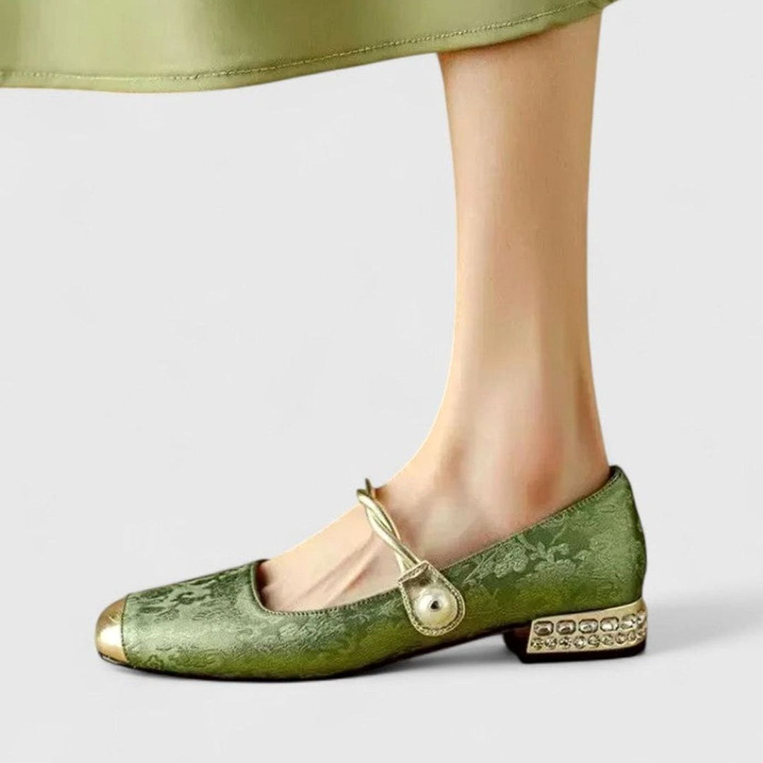 Women's Orthopedic Mary Jane Shoes Low Block-Heel Crystal-Accent