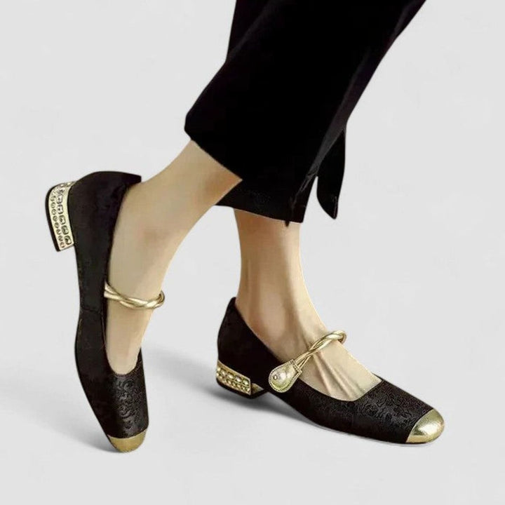 Women's Orthopedic Mary Jane Shoes Low Block-Heel Crystal-Accent - Black