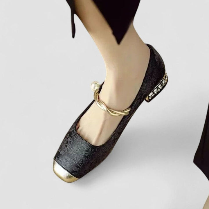 Women's Orthopedic Mary Jane Shoes Low Block-Heel Crystal-Accent