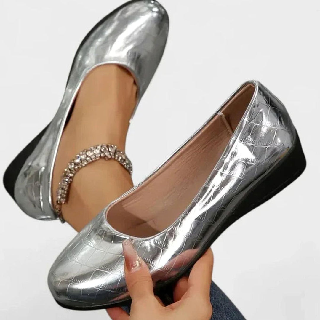 Women's Orthopedic Memory-Foam Wedge Slip-On Dress Shoes - Silver