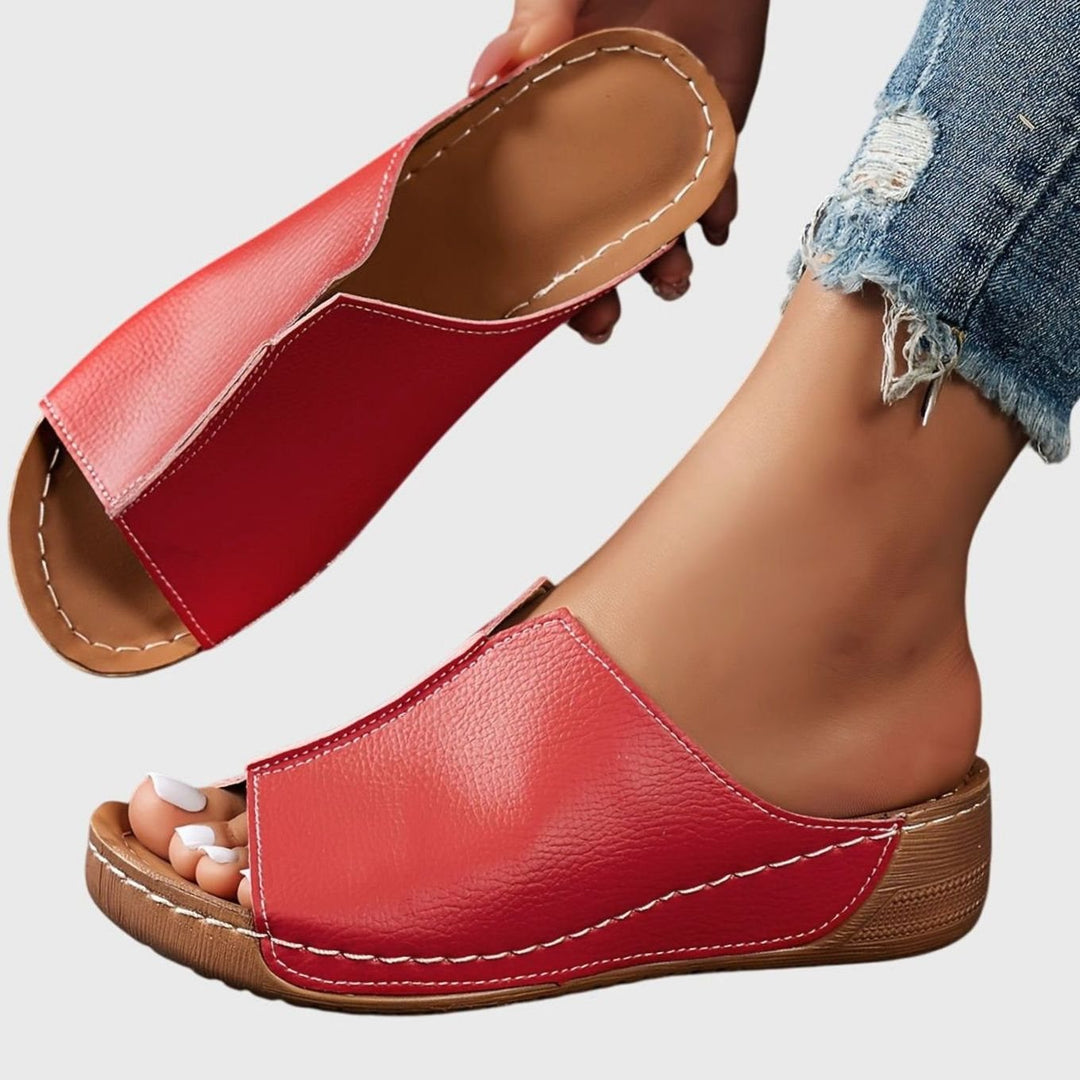 Women's Orthopedic Open-Toe Sandals Wedge Slip-On Slides - Red