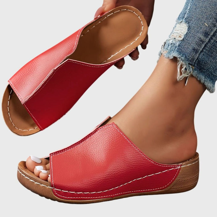 Women's Orthopedic Open-Toe Sandals Wedge Slip-On Slides - Red