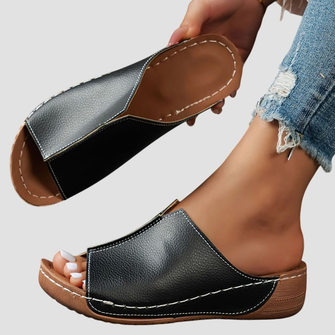 Women's Orthopedic Open-Toe Sandals Wedge Slip-On Slides - Black