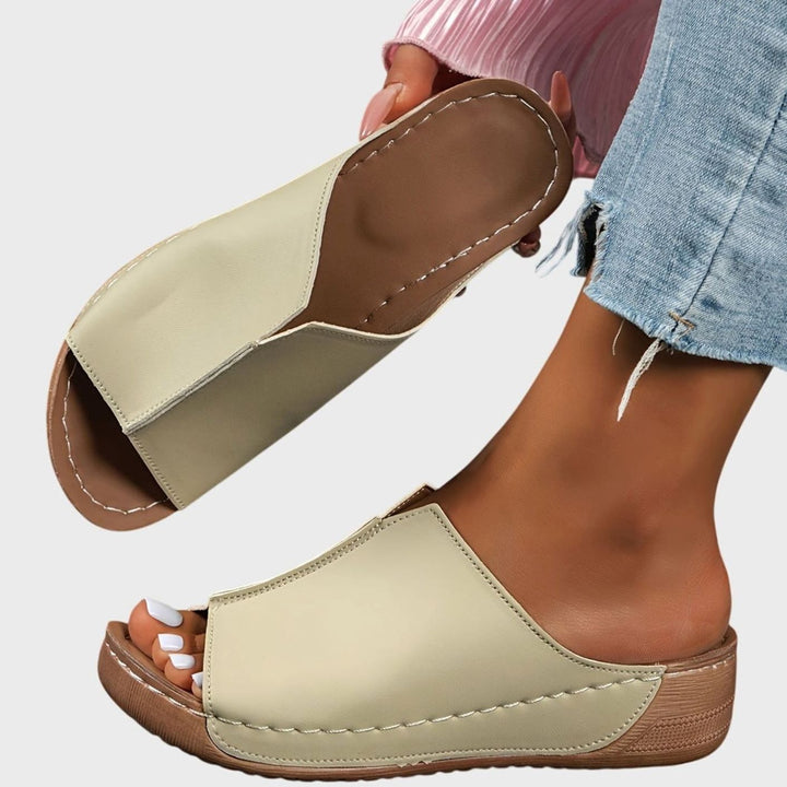 Women's Orthopedic Open-Toe Sandals Wedge Slip-On Slides - Khaki
