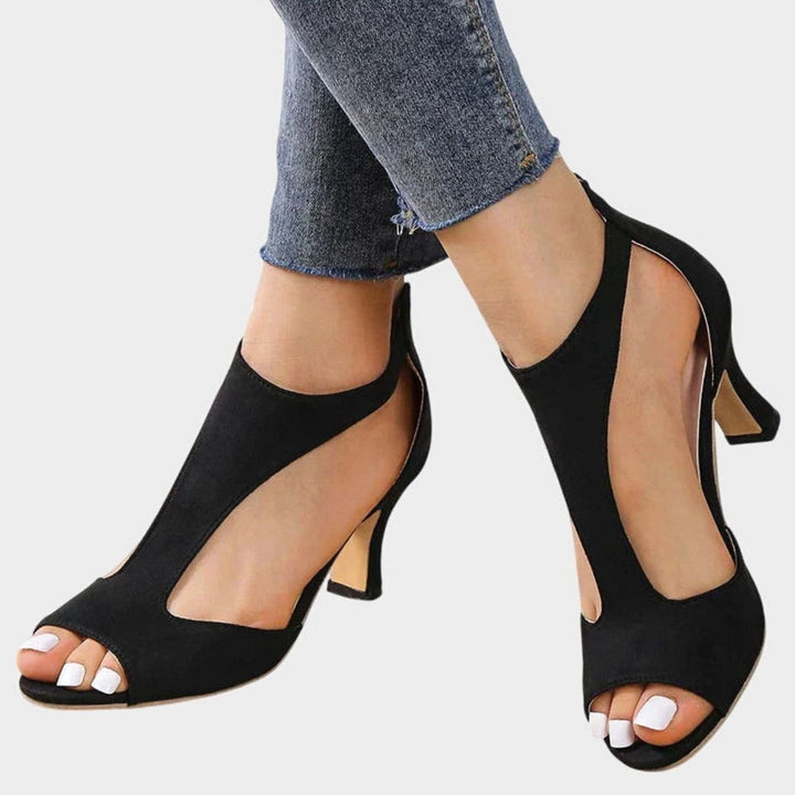 Women's Orthopedic Peep-Toe Block-Heel Cutout Sandals - Black