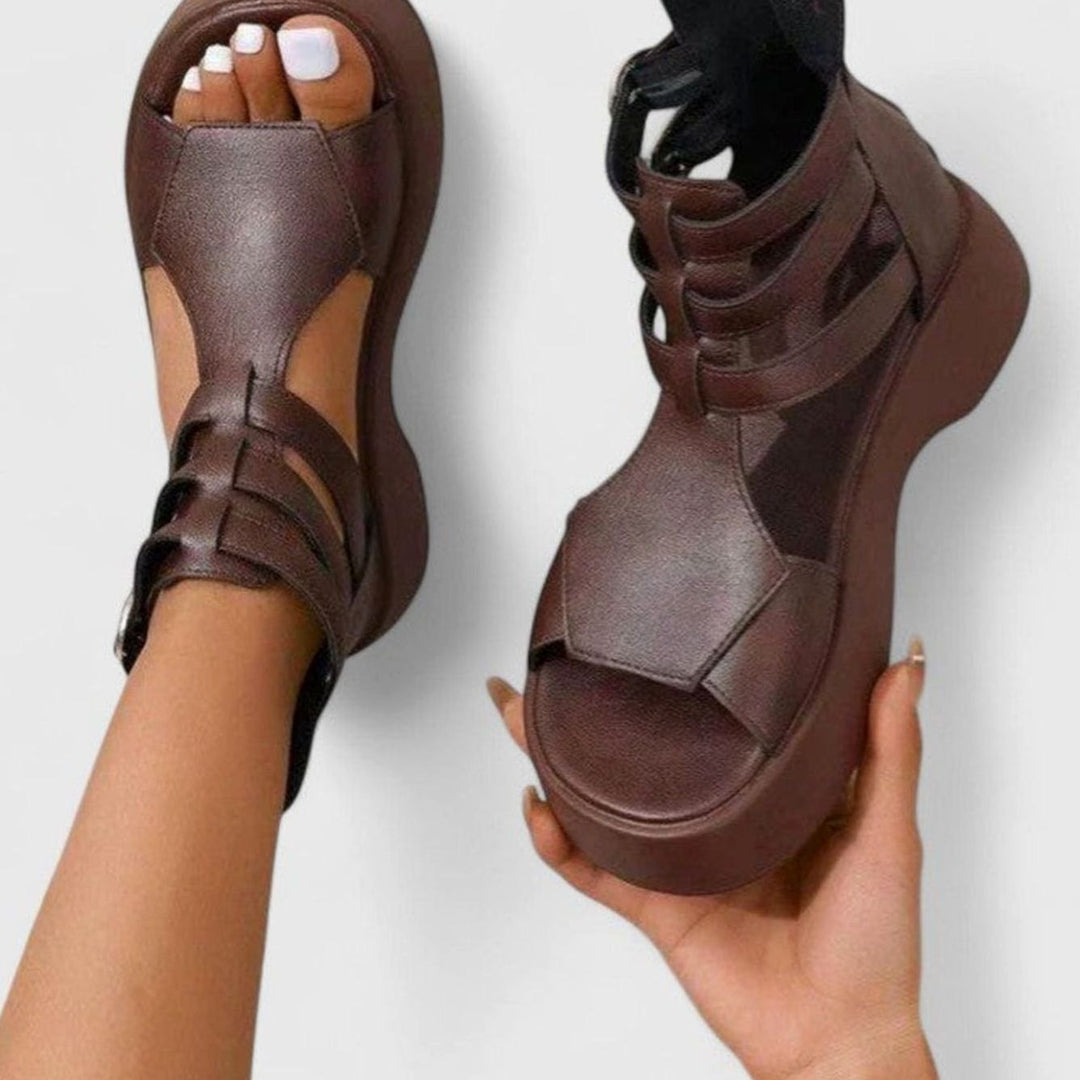 Women's Orthopedic Platform Sandals Buckle Ankle-Strap Open-Toe - Brown