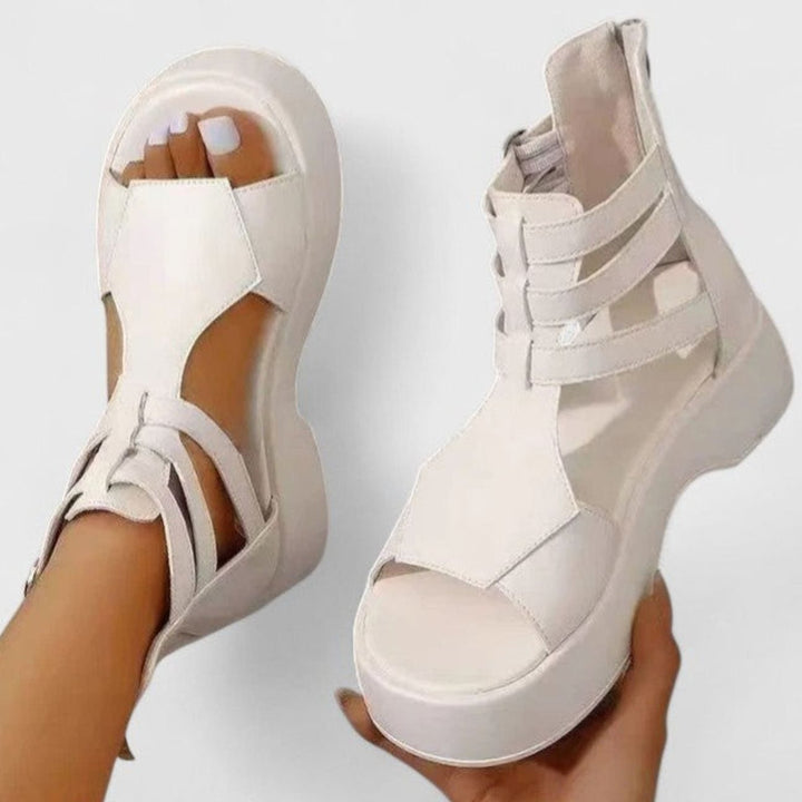 Women's Orthopedic Platform Sandals Buckle Ankle-Strap Open-Toe - White