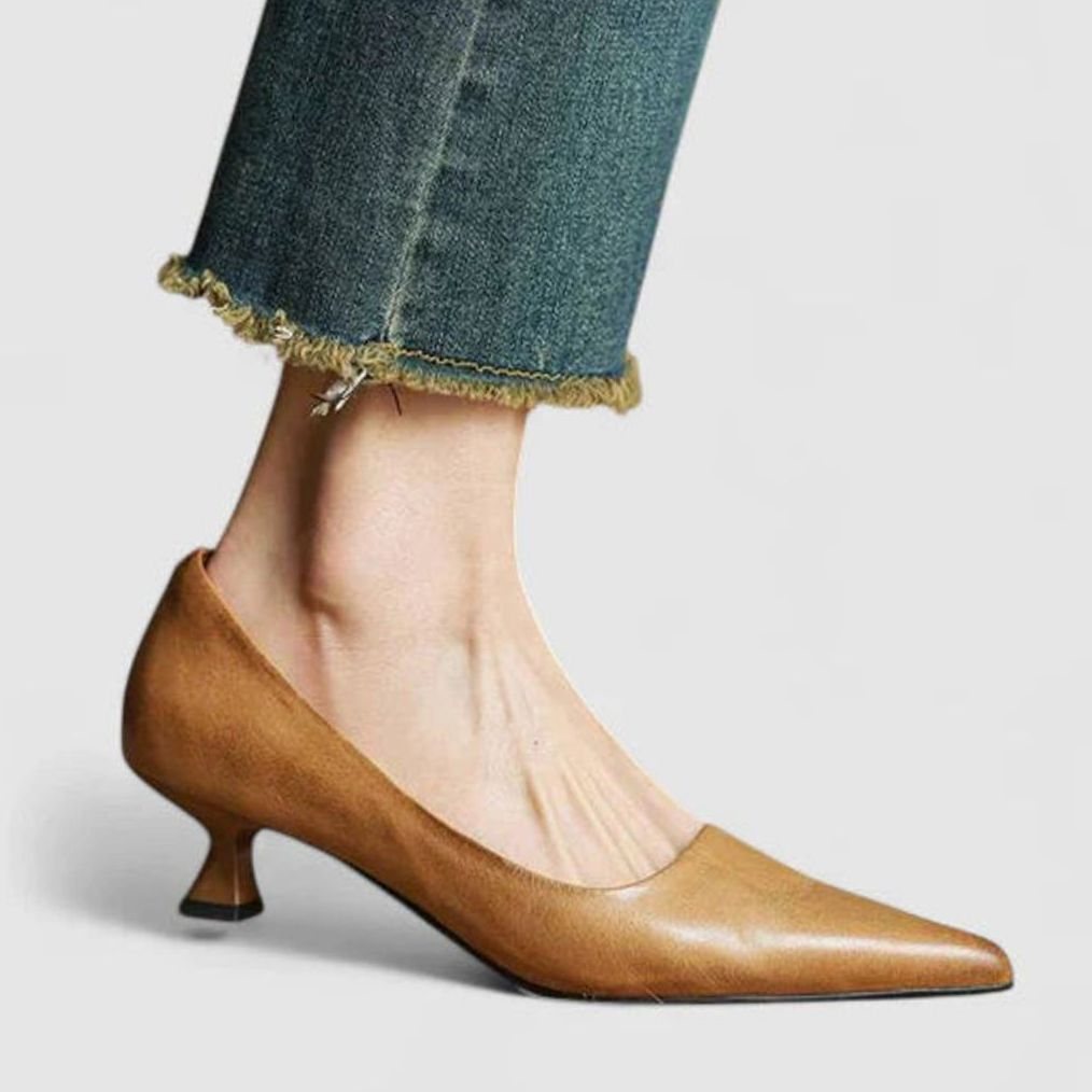 Women's Orthopedic Pointed-Toe Low-Heel Pumps - Beige