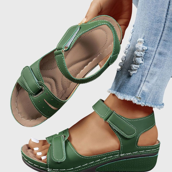 Women's Orthopedic Sandals Adjustable Strap Wedge Open-Toe - Green
