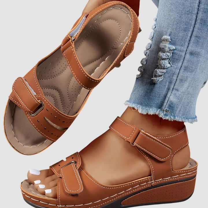 Women's Orthopedic Sandals Adjustable Strap Wedge Open-Toe - Brown