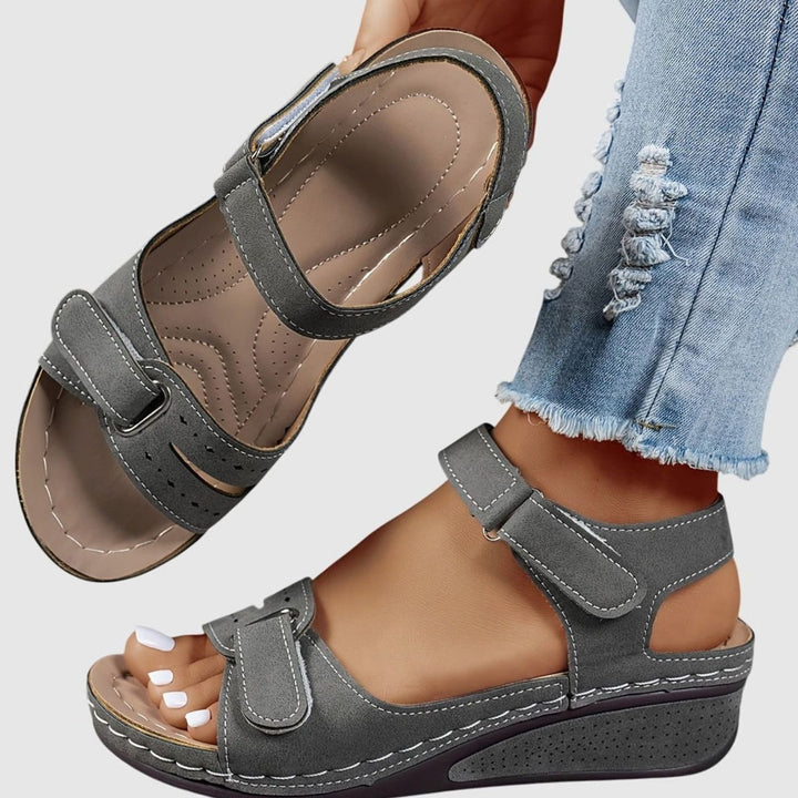 Women's Orthopedic Sandals Adjustable Strap Wedge Open-Toe - Gray
