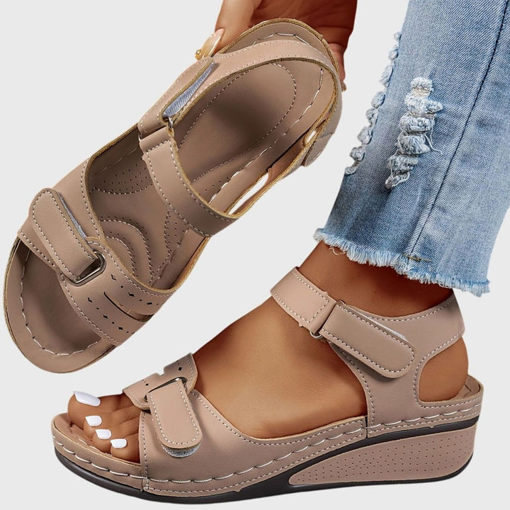 Women's Orthopedic Sandals Adjustable Strap Wedge Open-Toe - Khaki