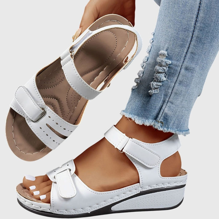 Women's Orthopedic Sandals Adjustable Strap Wedge Open-Toe - White