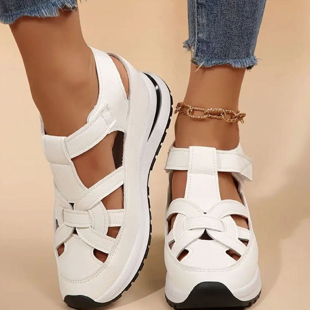 Women's Orthopedic Sandals Arch Support Cutout Platform Sneaker Sandals - White