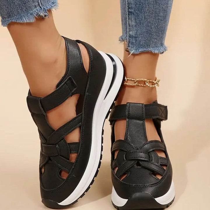 Women's Orthopedic Sandals Arch Support Cutout Platform Sneaker Sandals - Black