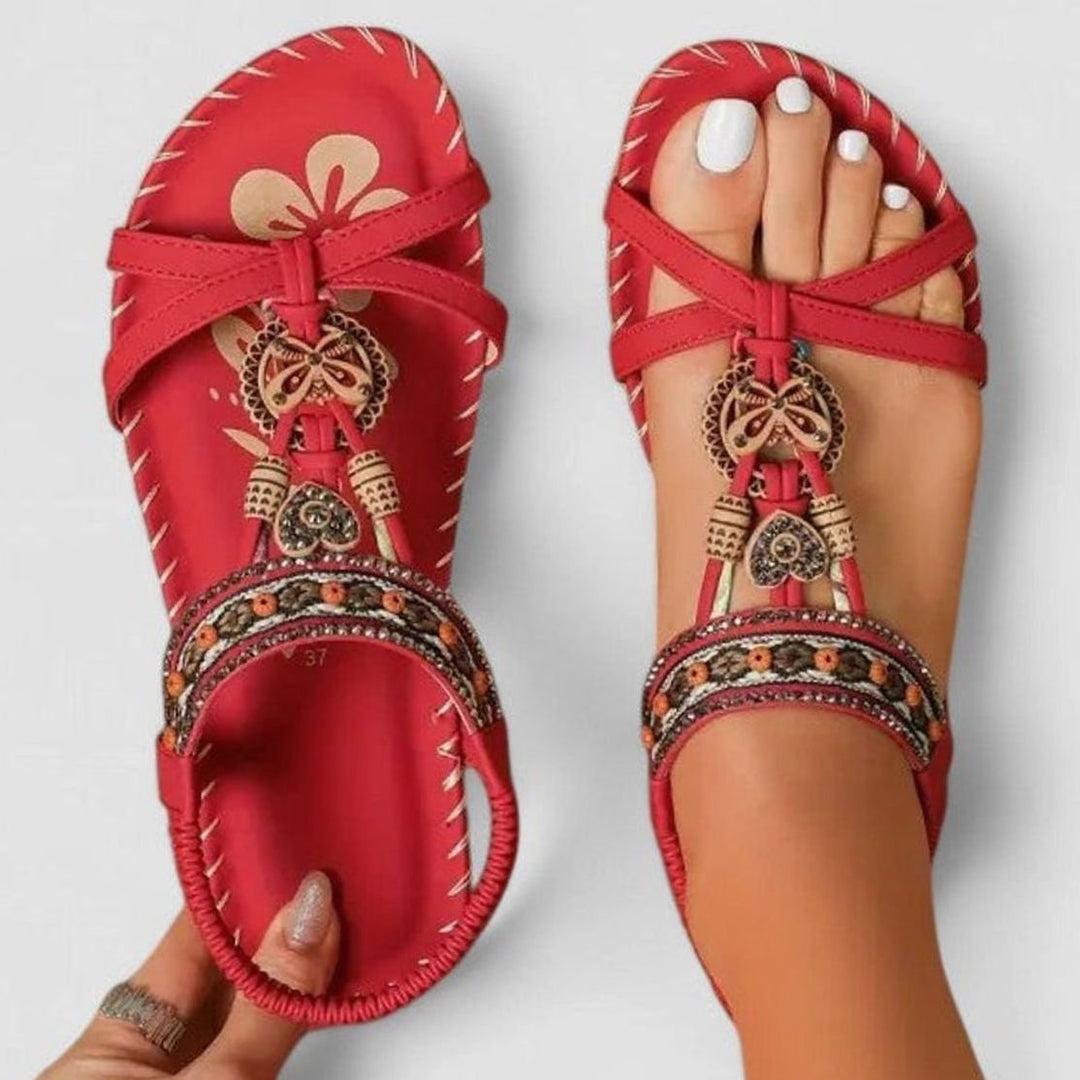 Women's Orthopedic Sandals Boho Beaded Arch-Support Flat - Toledo Red