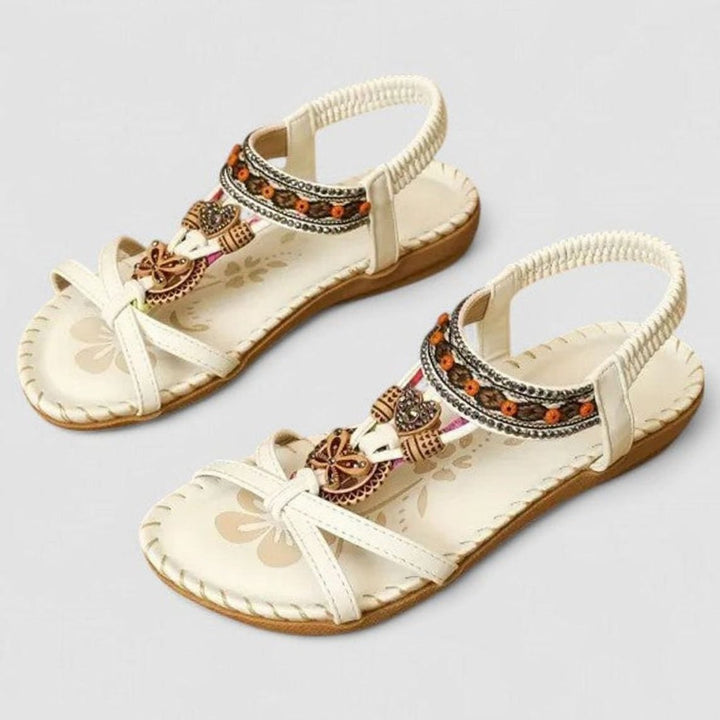 Women's Orthopedic Sandals Boho Beaded Arch-Support Flat - White Athena