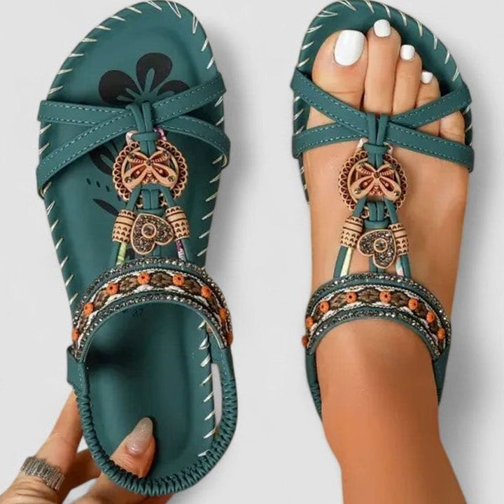Women's Orthopedic Sandals Boho Beaded Arch-Support Flat - Amazon Green