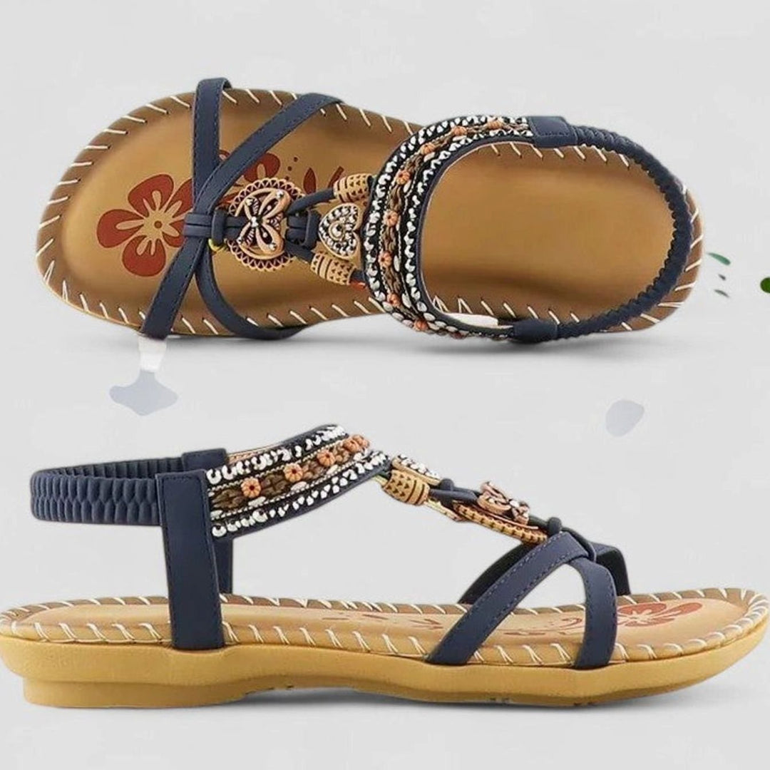 Women's Orthopedic Sandals Boho Beaded Arch-Support Flat - Cobalt Blue