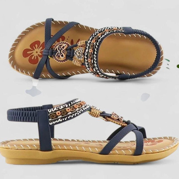 Women's Orthopedic Sandals Boho Beaded Arch-Support Flat - Cobalt Blue