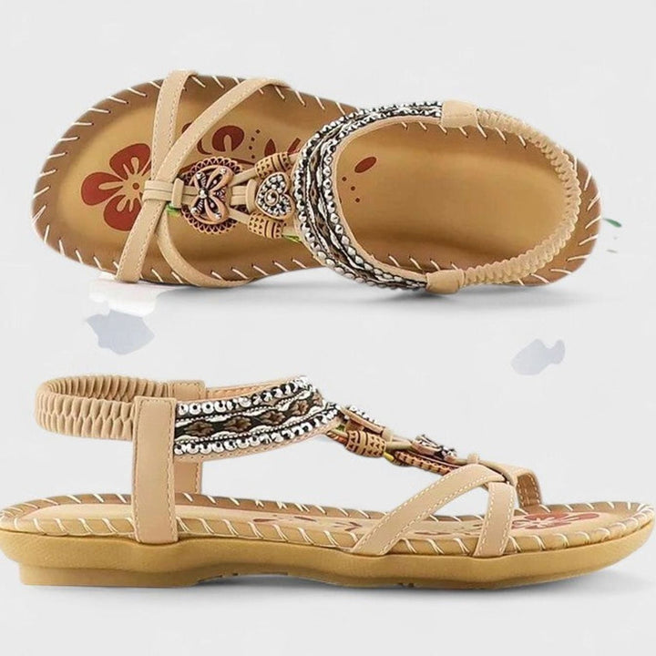 Women's Orthopedic Sandals Boho Beaded Arch-Support Flat - Mahogany Brown
