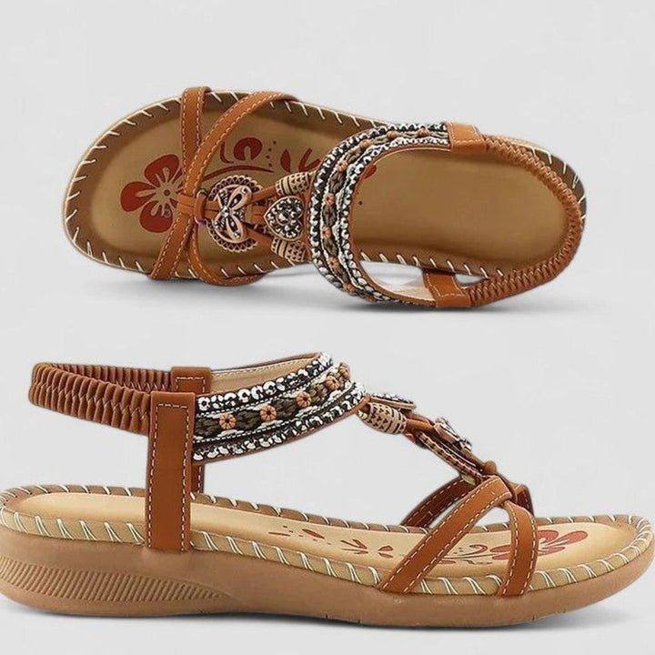 Women's Orthopedic Sandals Boho Beaded Arch-Support Flat - Beige Bali