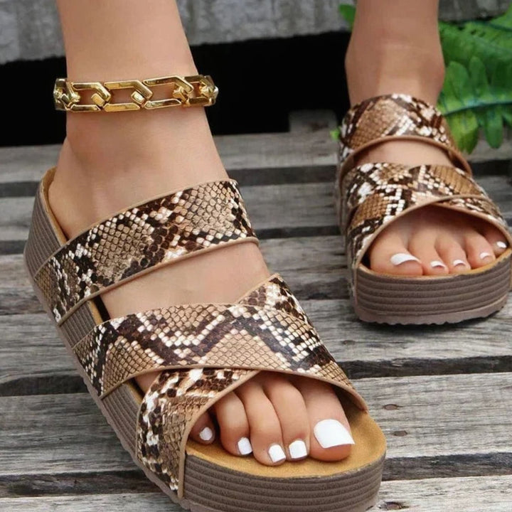 Women's Orthopedic Sandals Cross-Strap Braided Platform Slide