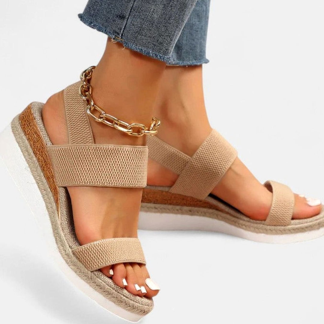 Women's Orthopedic Sandals Elastic Strap Espadrille Wedge - Brown