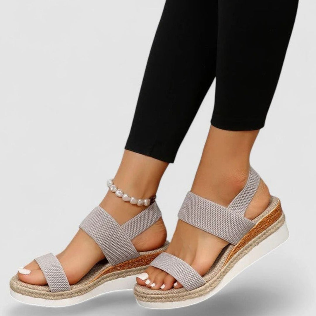 Women's Orthopedic Sandals Elastic Strap Espadrille Wedge - Gray