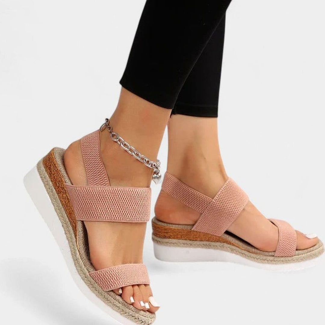 Women's Orthopedic Sandals Elastic Strap Espadrille Wedge - Pink
