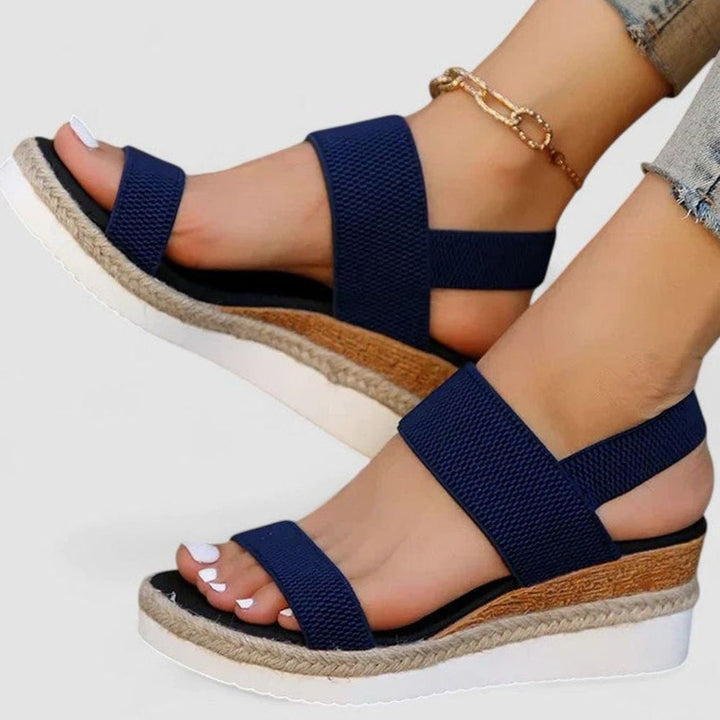 Women's Orthopedic Sandals Elastic Strap Espadrille Wedge - Blue
