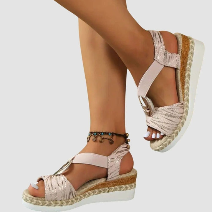 Women's Orthopedic Sandals Espadrille Wedge Buckle Strap - Light Pink