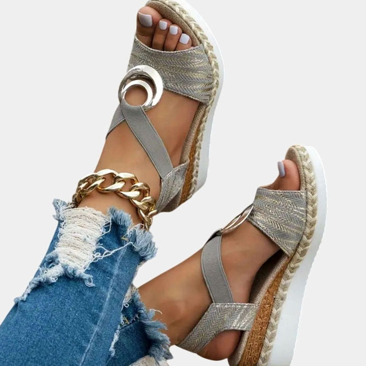 Women's Orthopedic Sandals Espadrille Wedge Buckle Strap - Gray