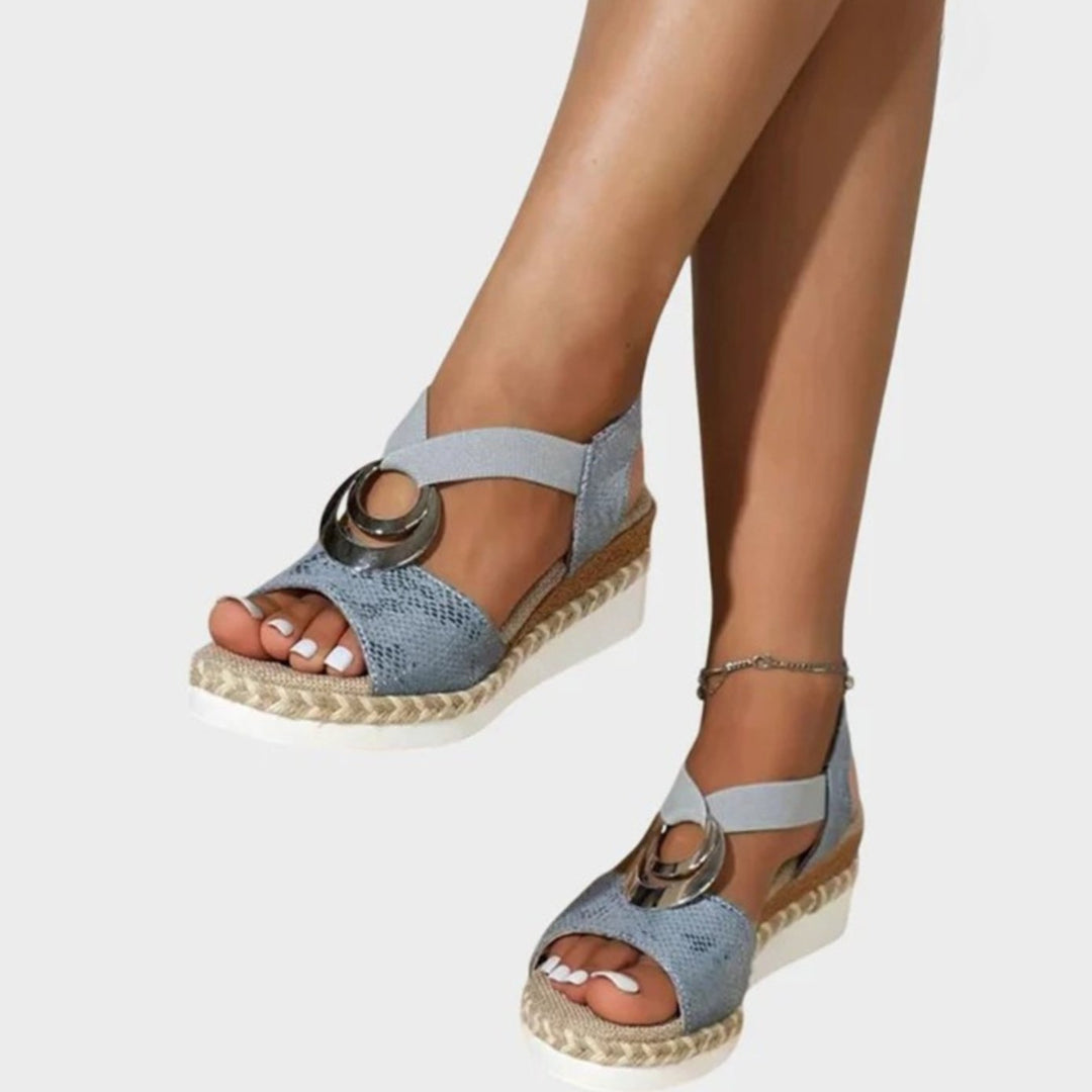 Women's Orthopedic Sandals Espadrille Wedge Buckle Strap - Blue